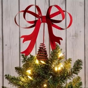 Red Bow Metal Christmas Tree Topper
